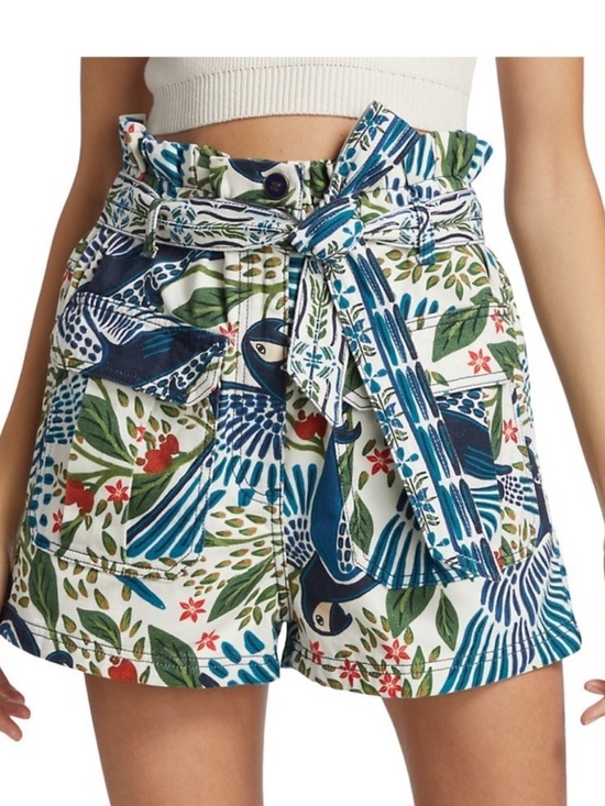 FARM Rio Pants - FARM Rio Macaw Flight Blue Green Paperbag Waist Shorts Sz Small. Missing belt